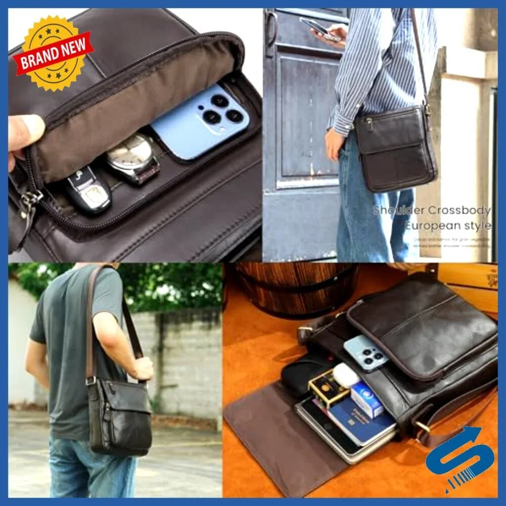 Genuine Leather Messenger Bag for Men, Crossbody Satchel Travel Work